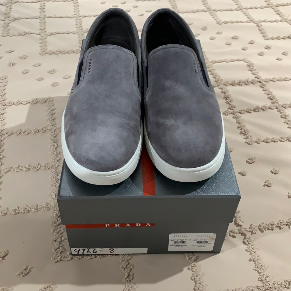 Prada suede slip on shoes